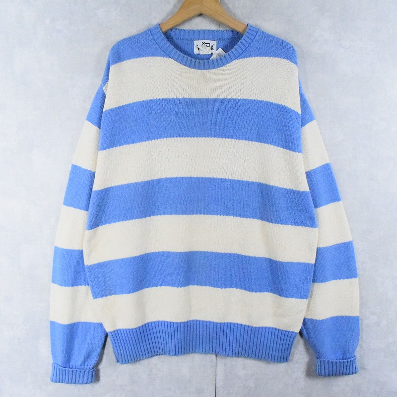 90's Woolrich USA製 ボーダー柄 コットンニットセーター XL