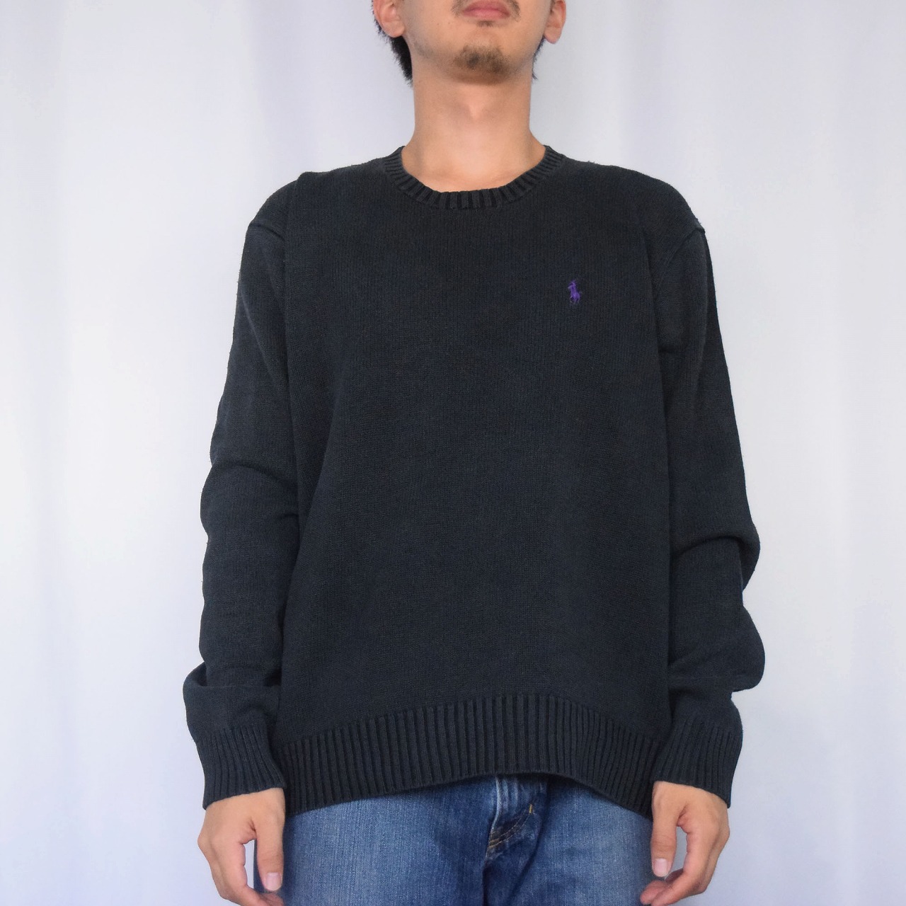 POLO Ralph Lauren ロゴ刺繍 コットンニットセーター BLACK L