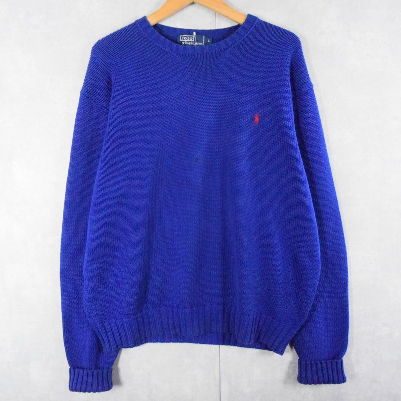 90's POLO Ralph Lauren ロゴ刺繍 コットンニットセーター L