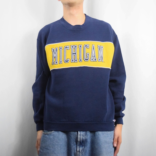 90s USA製 ラッセル タートルネック 前V スウェット 紺系 XXL
