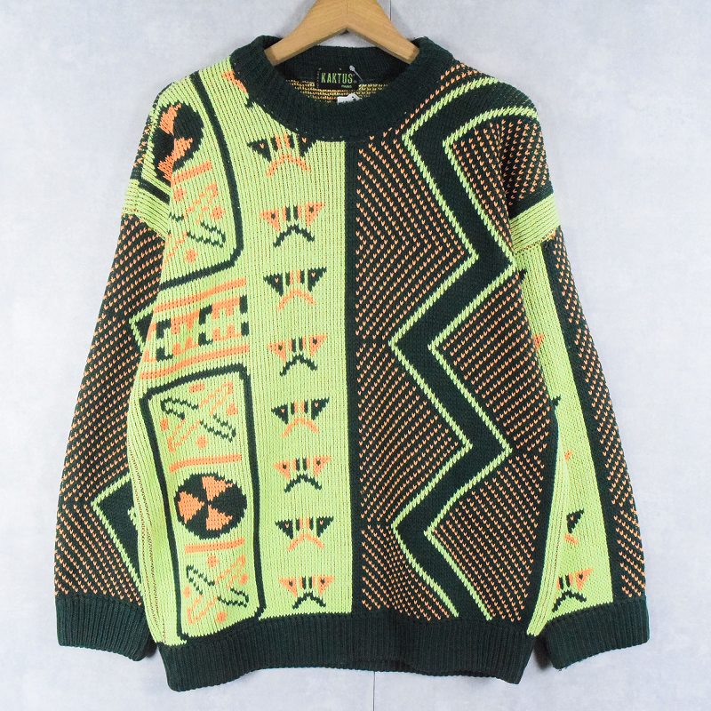 VINTAGE 90s 総柄ニットセーター グリーン 緑COPANY個性｜メンズ