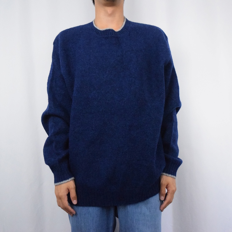 90's LANDS'END USA製 ウールニットセーター BLUE L