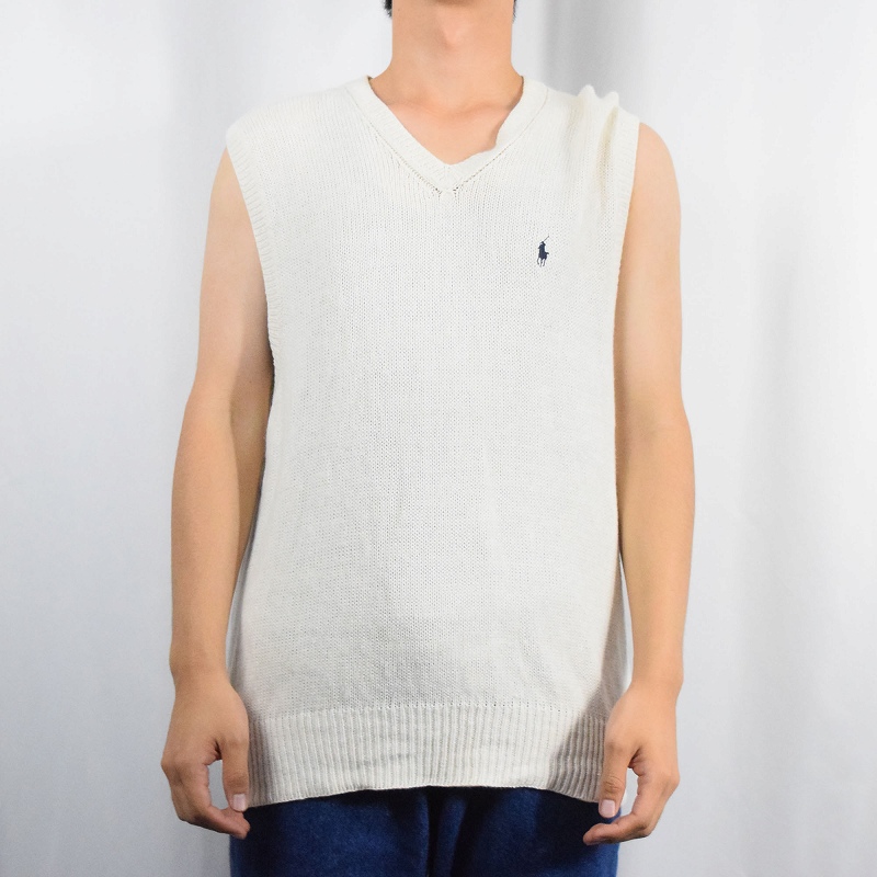 POLO Ralph Lauren ロゴ刺繍 リネン×コットン ニットベスト M