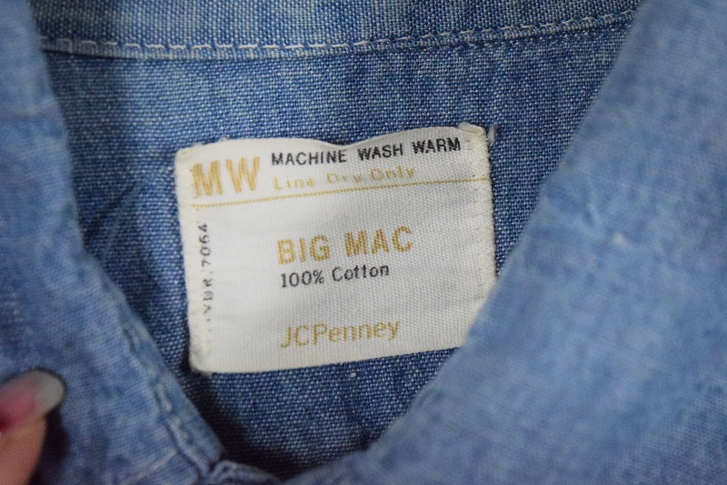 70s BIG MAC シャンブレーシャツ 水色 ハンドペイント 古着