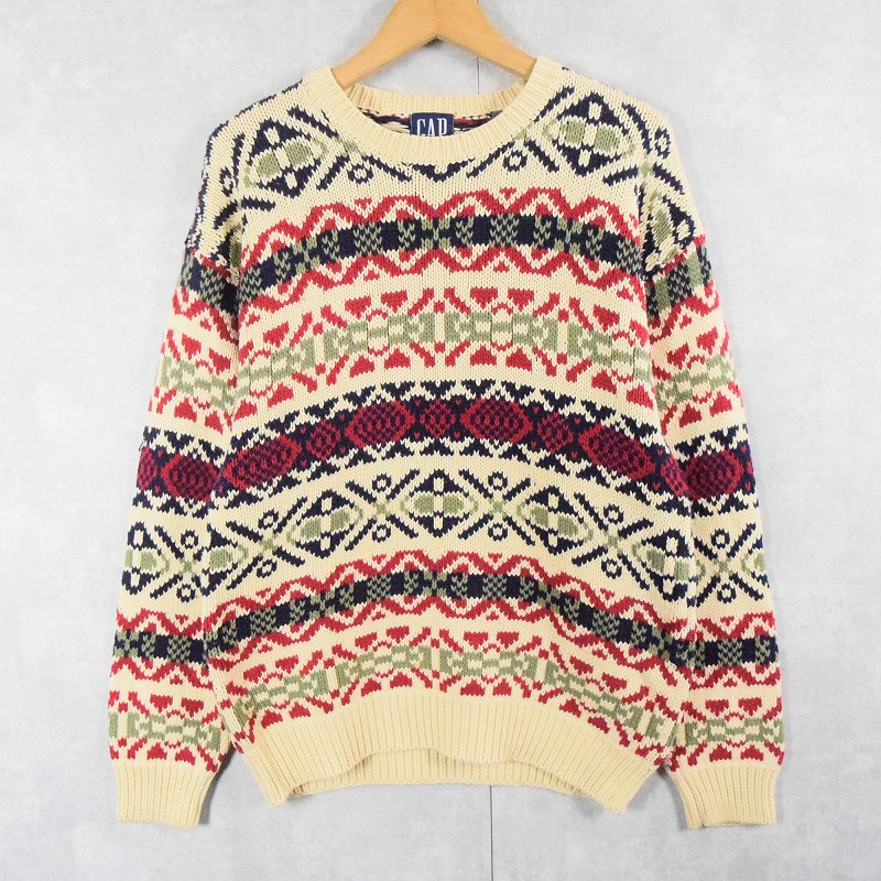90's GAP ノルディック柄 コットンニットセーター M
