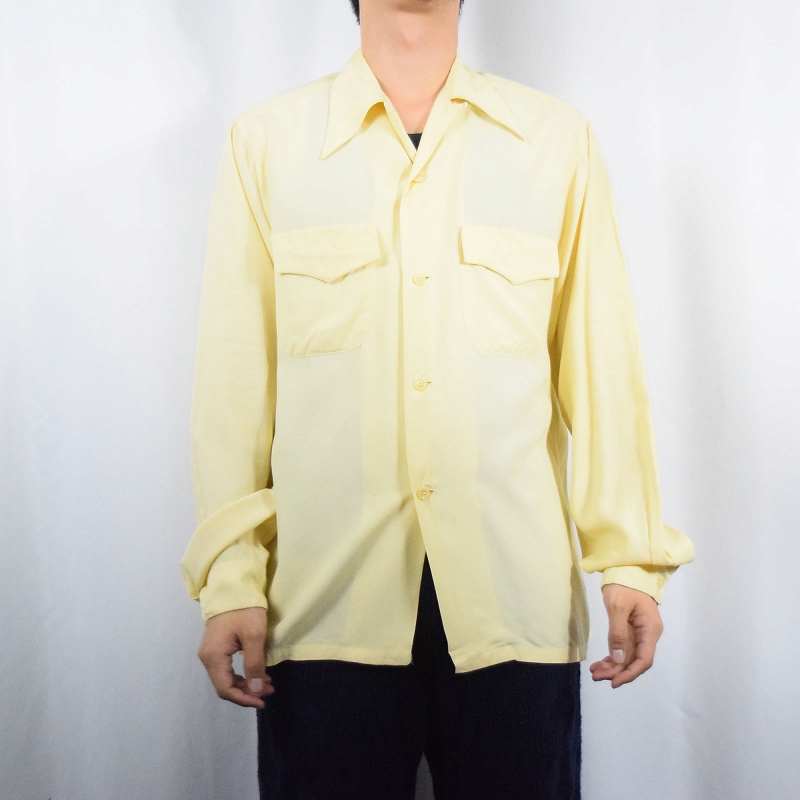 【NEW限定品】 50s 40s 40年代 長袖 イエロー 黄色 レーヨンシャツ 50年代 トップス
