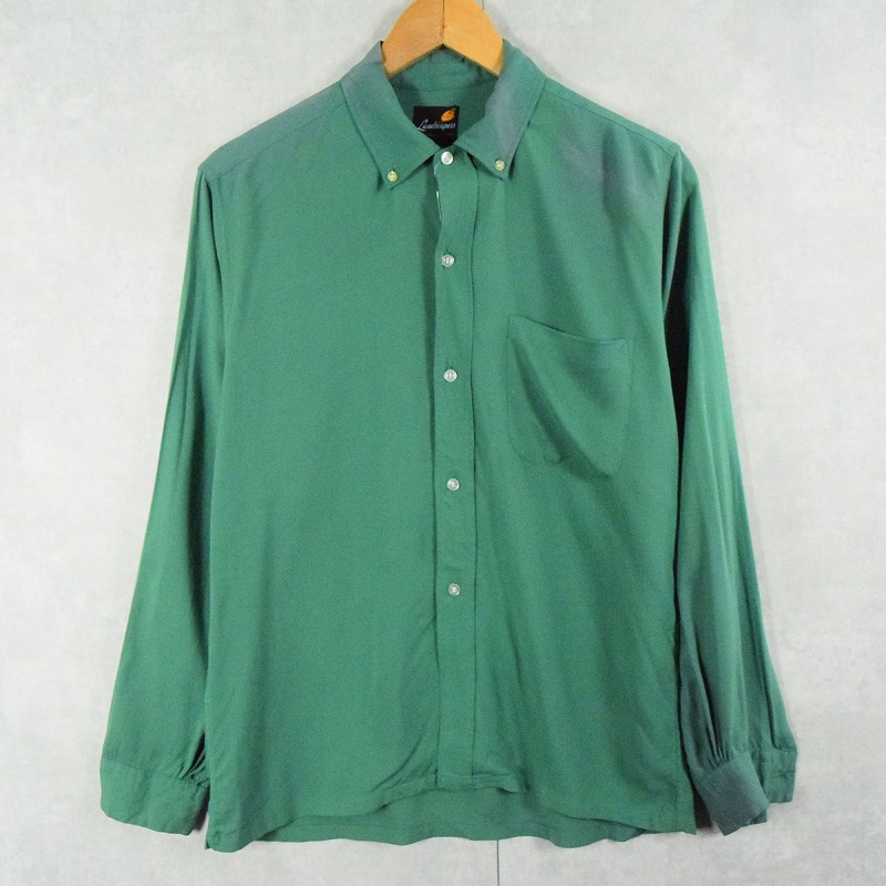 最新の激安 長袖 60年代 60s レーヨンシャツ ビンテージ古着屋 グリーン| 緑 トップス