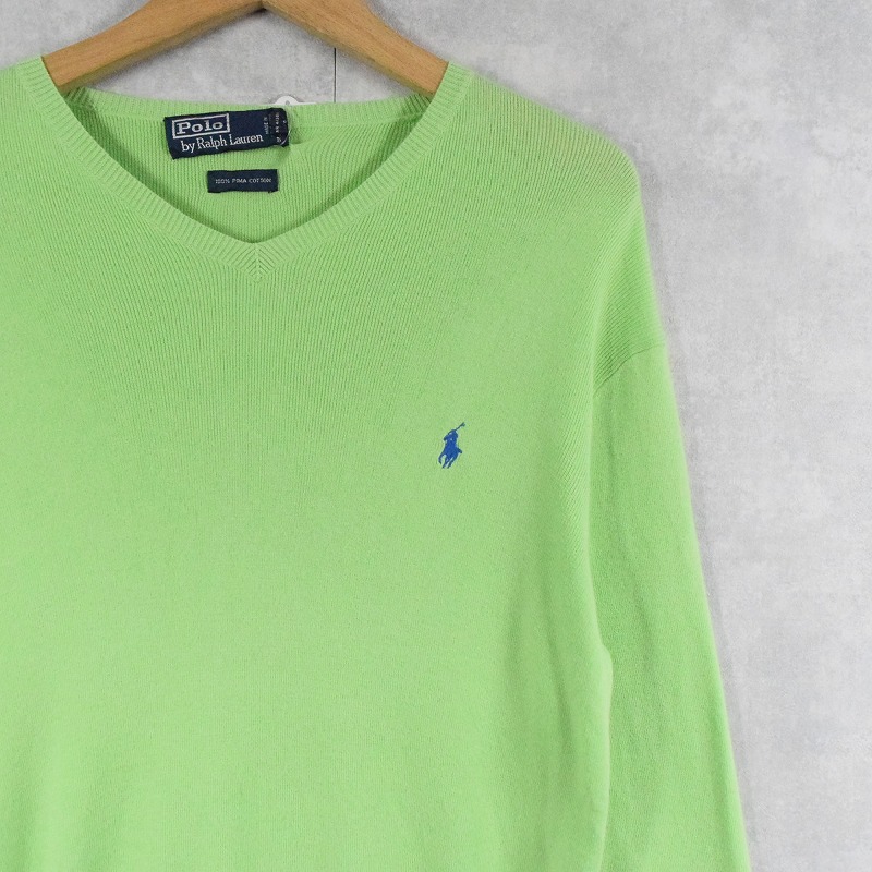 POLO Ralph Lauren ロゴ刺繍 Vネック ピマコットンニットセーター M