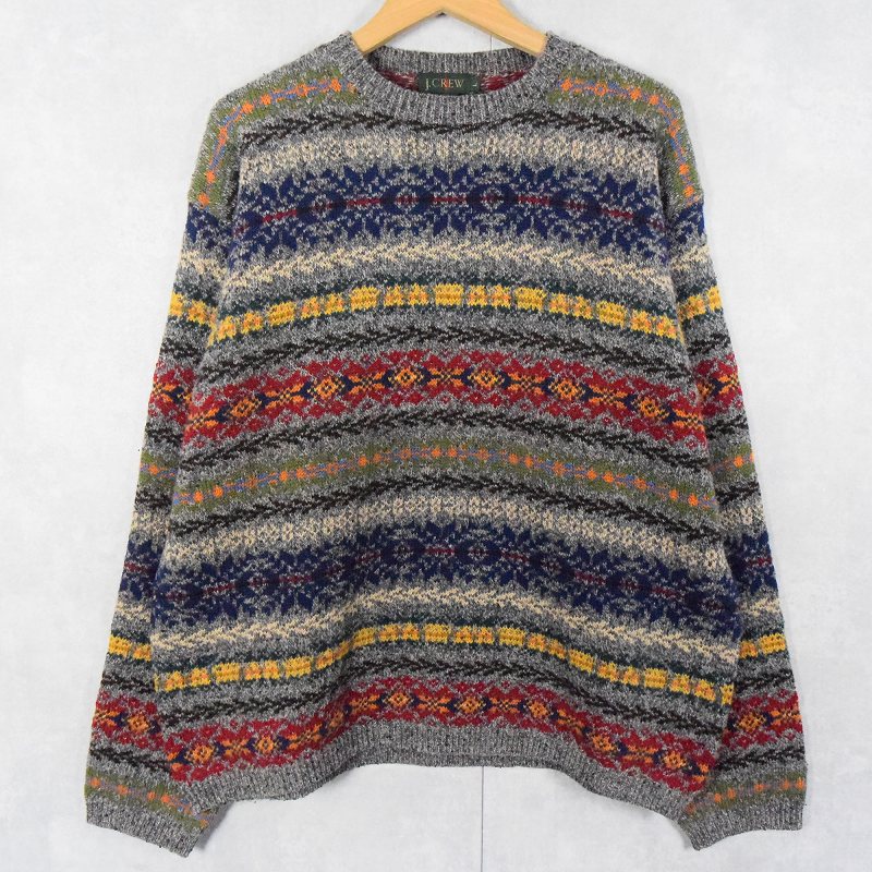 90's J.CREW フェアアイル柄 ウールニットセーター L
