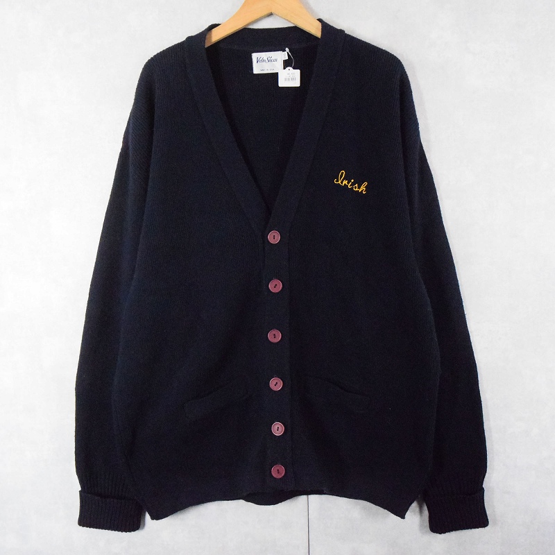 90's Velva Sheen USA製 刺繍付き アクリルニットカーディガン NAVY XXL