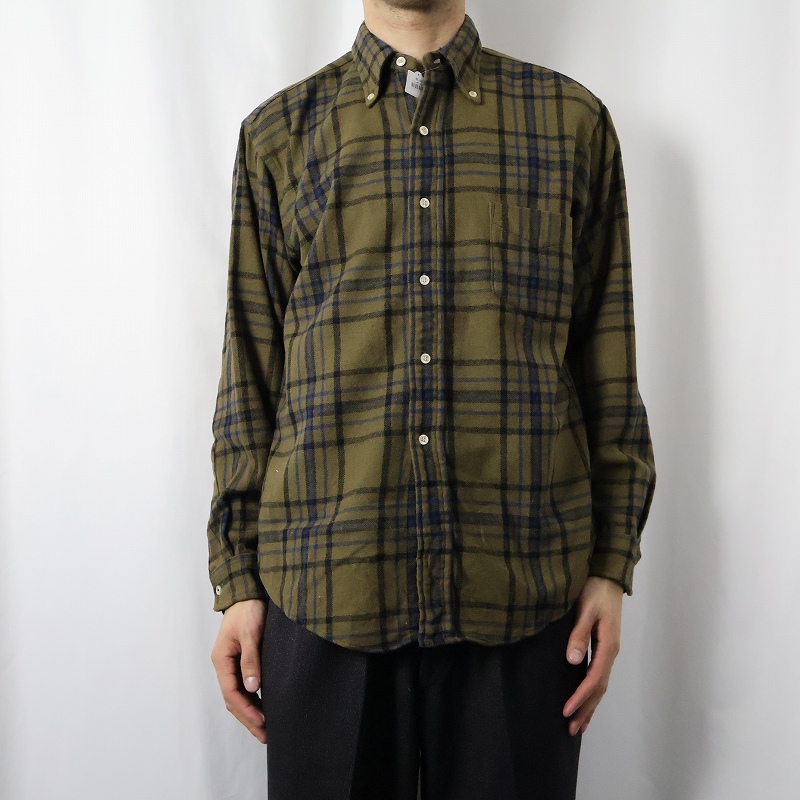 70's HOLBROOK チェック柄 3点留め ウール×ナイロンボタンダウンシャツ M