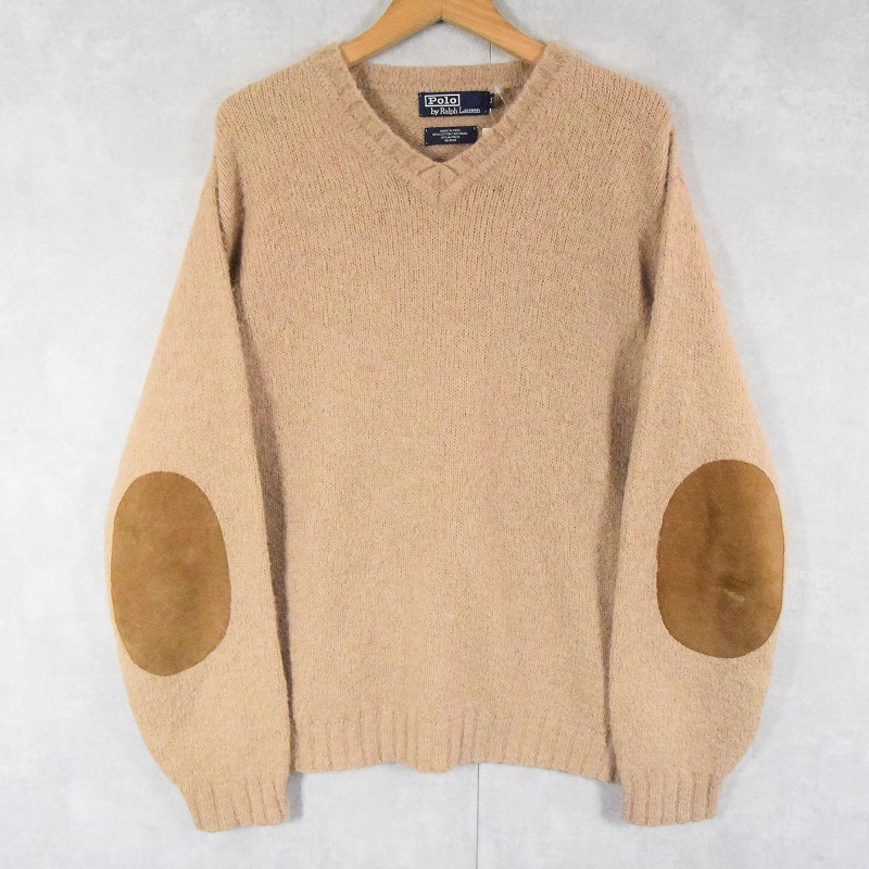 POLO Ralph Lauren エルボーパッチ付き アルパカ混 Vネックニットセーター M