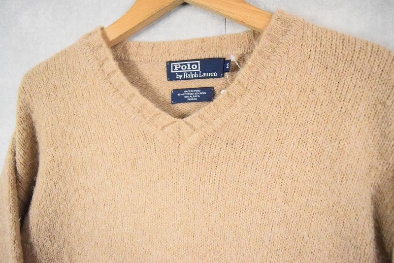 POLO Ralph Lauren エルボーパッチ付き アルパカ混 Vネックニットセーター M