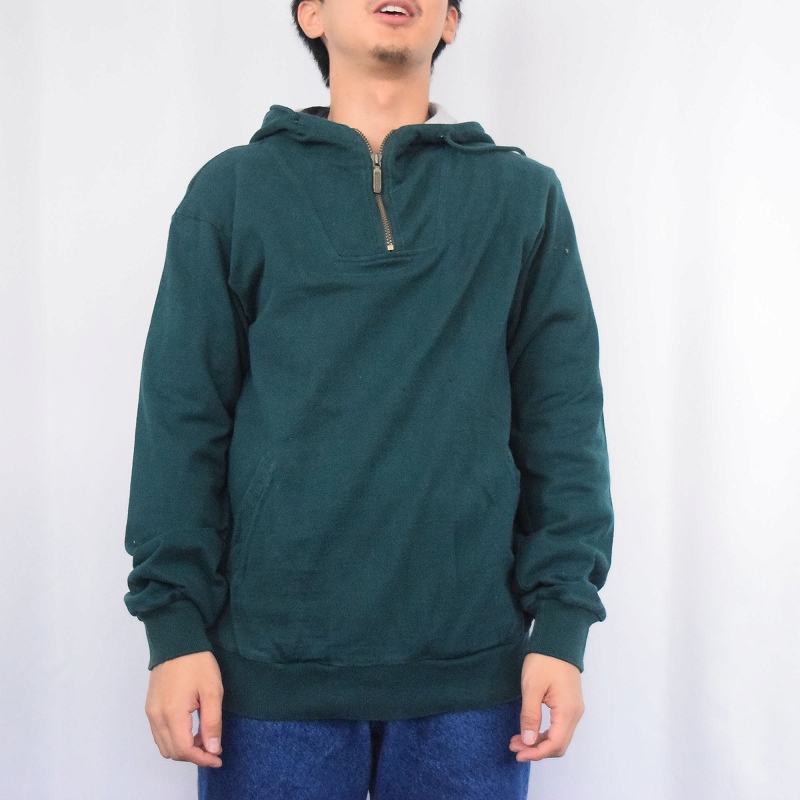 80's L.L.Bean USA製 ハーフジップスウェットフーディー GREEN M