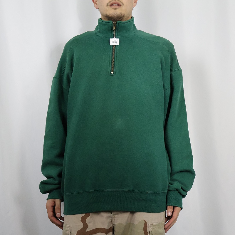 90s RUSSELL USA製 ハーフジップ 無地スウェット グリーン