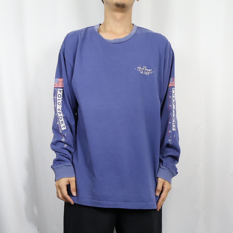 90年代 90s ポロスポーツ ラルフローレン 青 ブルー 長袖 袖プリント | ビンテージ古着屋Feeet 通販 名古屋 大須 メンズ