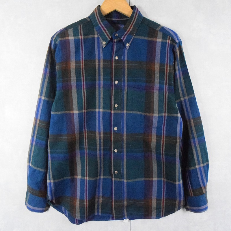 70's Sir PENDLETON USA製 チェック柄 ウールボタンダウンシャツ L