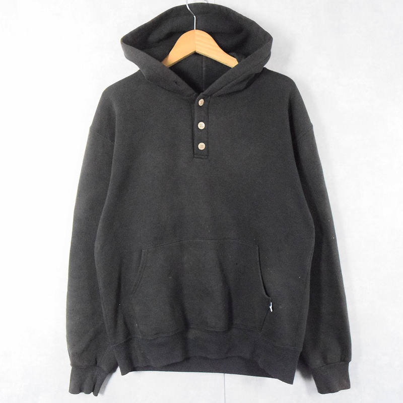 80's RUSSELL ATHLETIC USA製 ヘンリーネックスウェットフーディー BLACK L