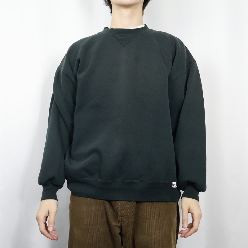 90's RUSSELL ATHLETIC USA製 前V 無地スウェット BLACK XL