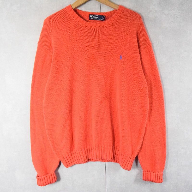 90's POLO Ralph Lauren ロゴ刺繍 コットンニットセーター L