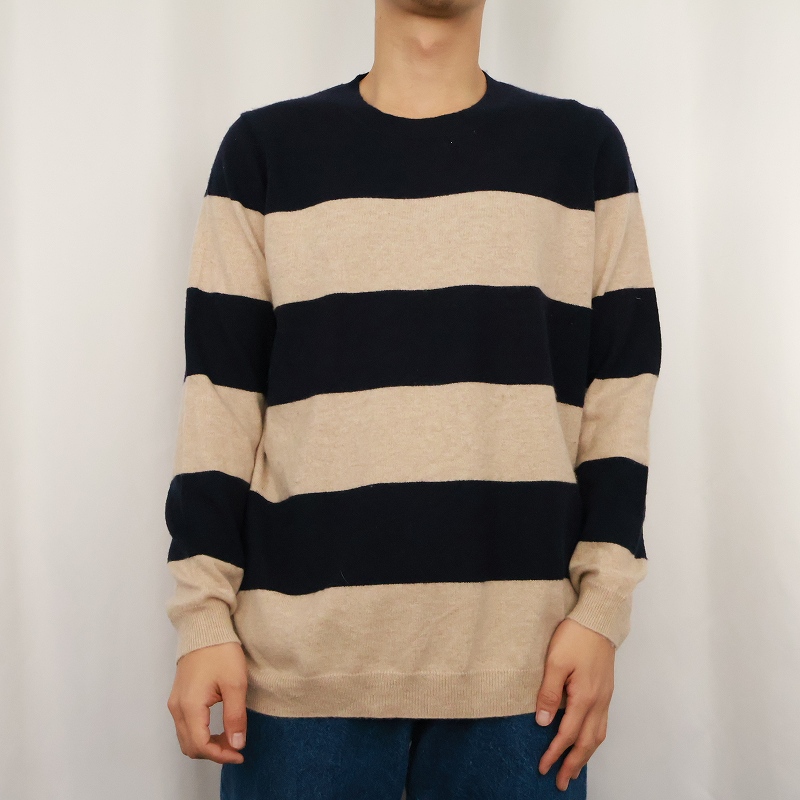 PURE COLLECTION ボーダー柄 カシミアニットセーター NAVY×BEIGE SIZE40