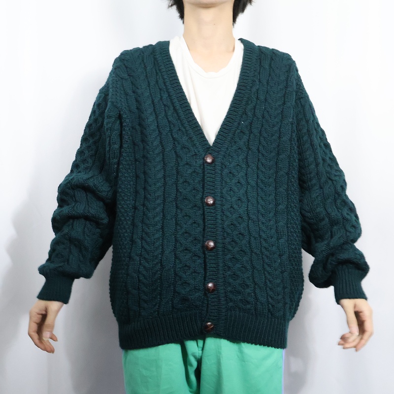 80's L.L.Bean IRELAND製 アランニットカーディガン GREEN