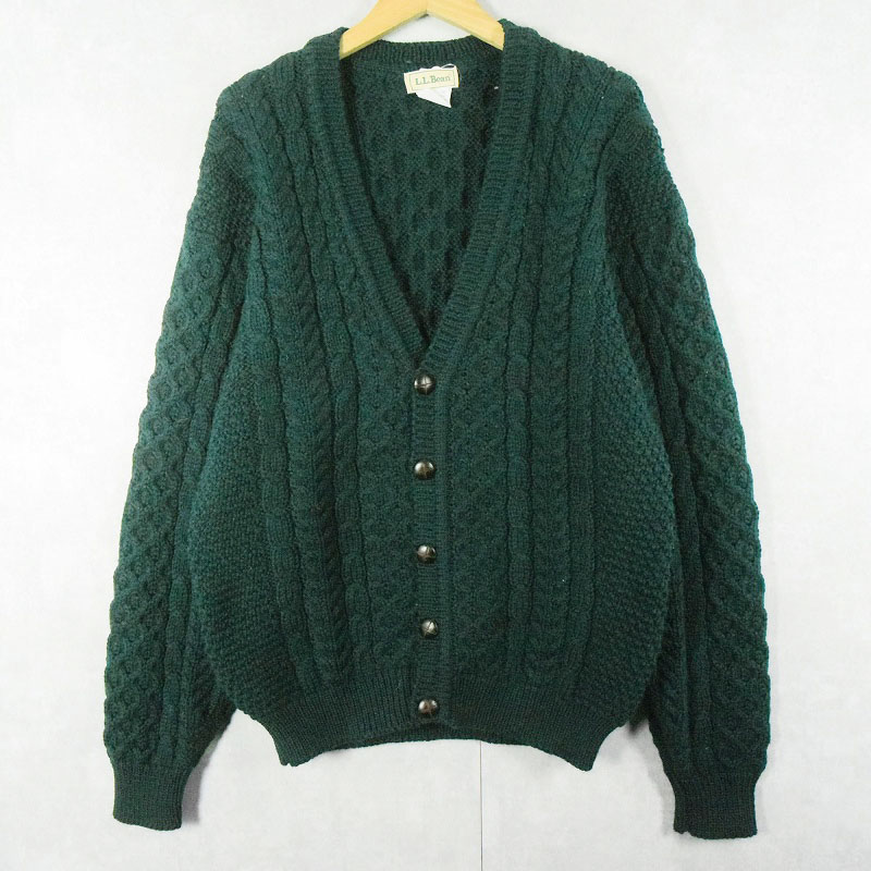 80's L.L.Bean IRELAND製 アランニットカーディガン GREEN