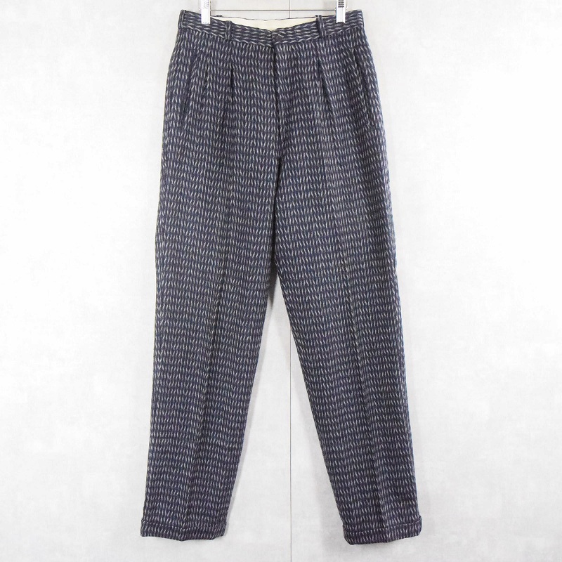 70's〜 WHITE WASH 柄織り 2タック ウール×ポリエステル テーパードスラックス W30