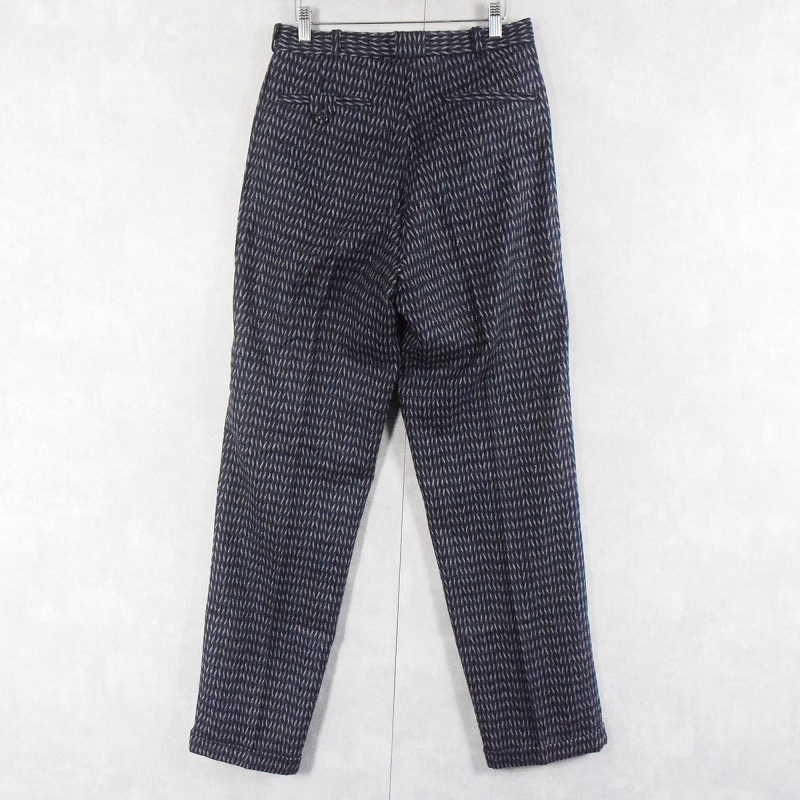70's〜 WHITE WASH 柄織り 2タック ウール×ポリエステル テーパードスラックス W30