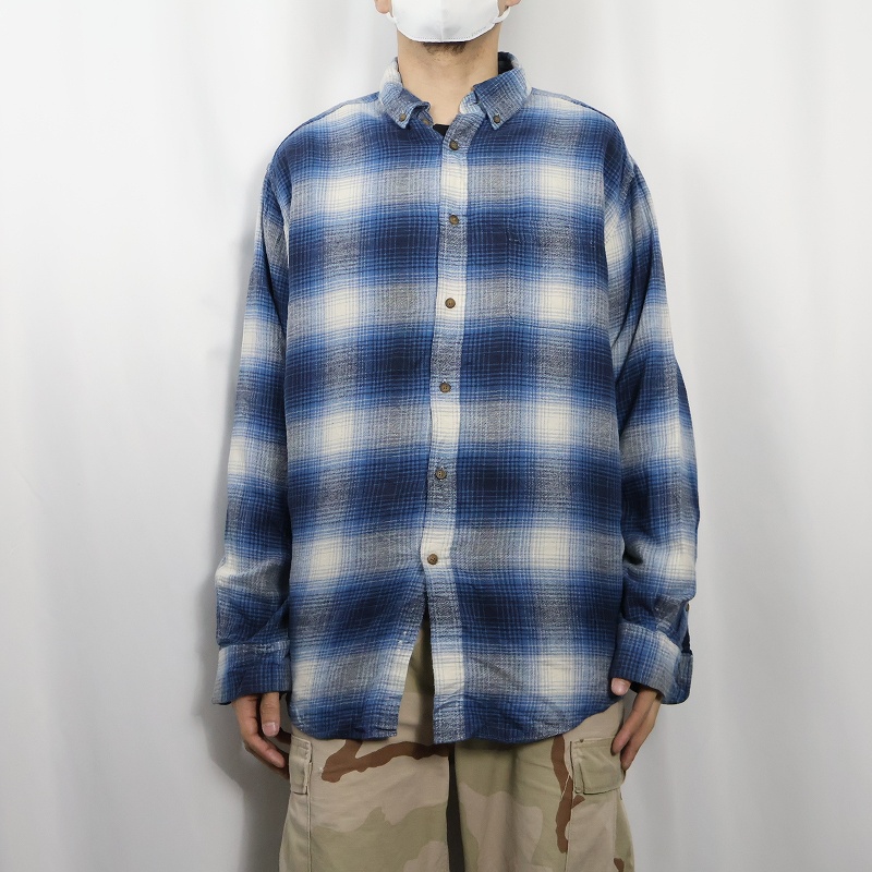 Croft&Barrow オンブレーチェック柄 ボタンダウン ライトネルシャツ L