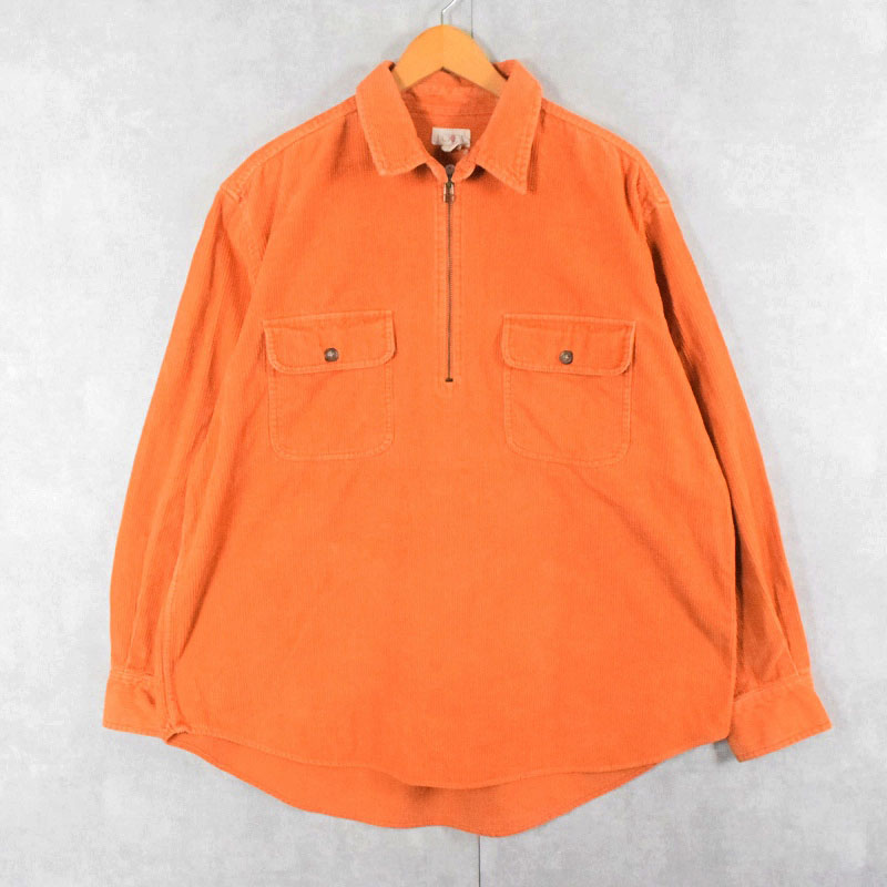 90's J.CREW ハーフジップ 太畝コーデュロイシャツ L