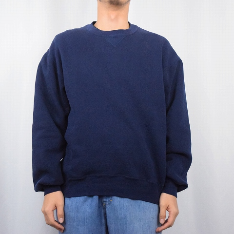 90's RUSSELL ATHLETIC USA製 前V 無地スウェット NAVY L
