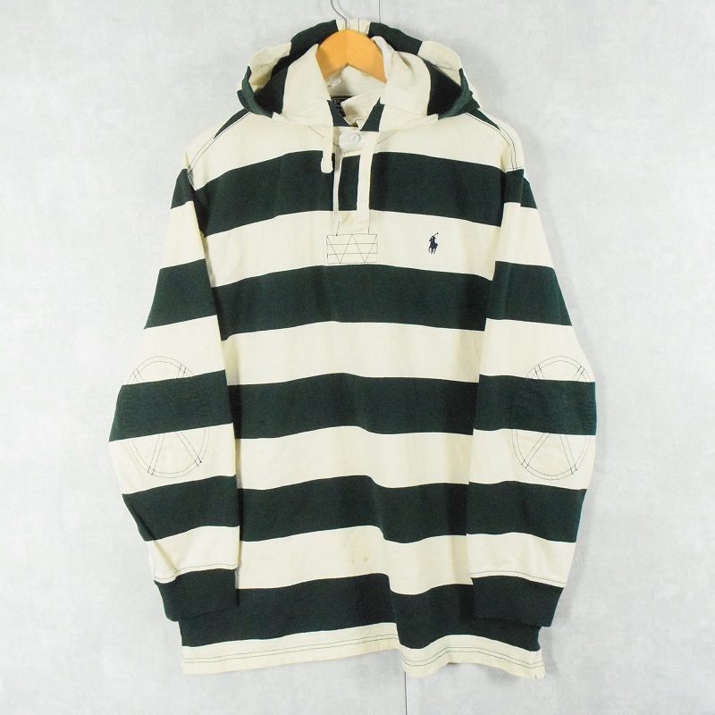 POLO Ralph Lauren ボーダー柄 フード付きラガーシャツ XL