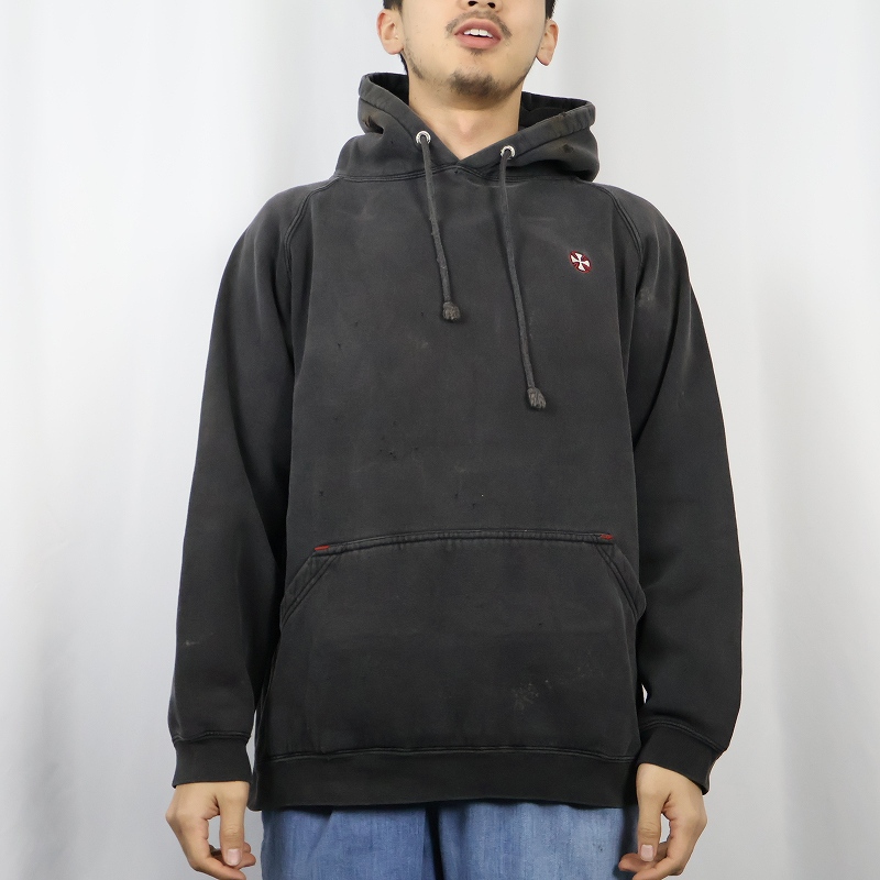 90's〜 INDEPENDENT スケートブランド プリントスウェットフーディ BLACK