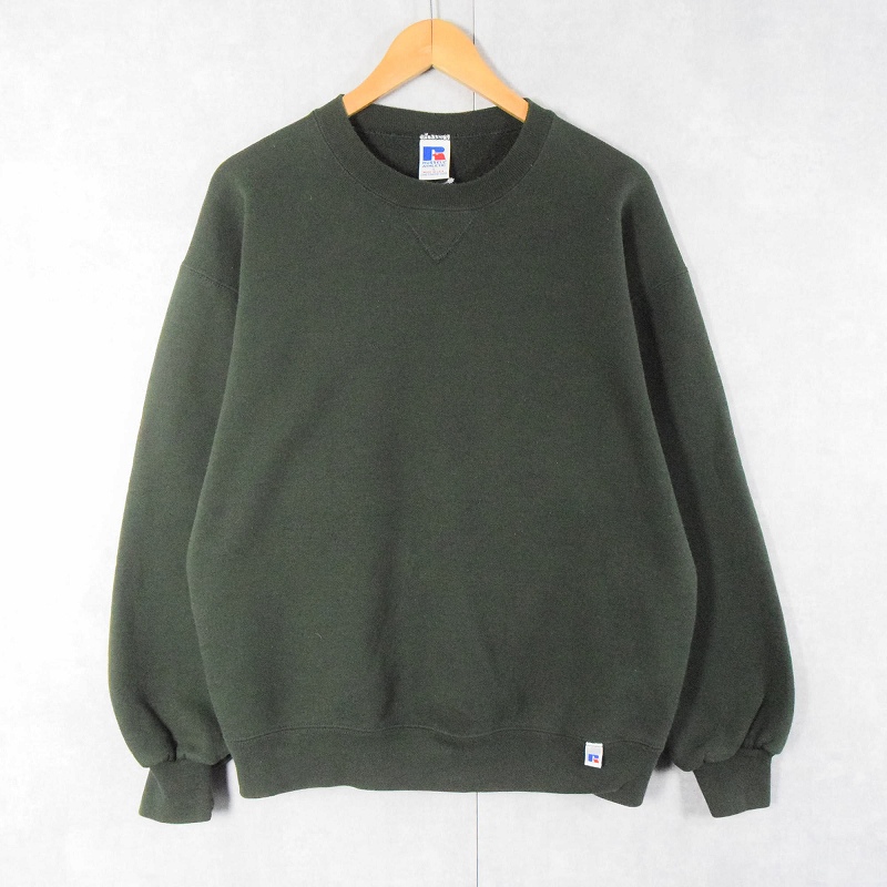 90's RUSSELL ATHLETIC USA製 前V 無地スウェット GREEN L