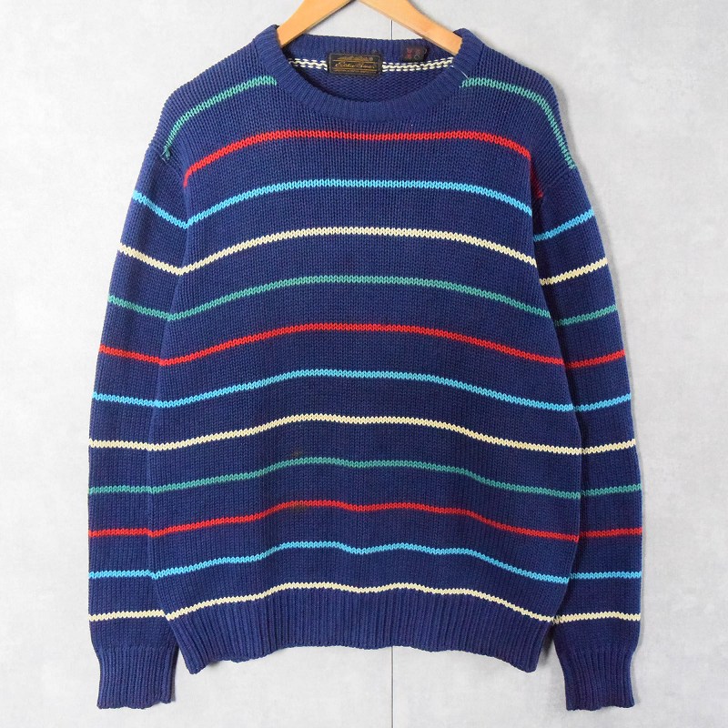 経典 70〜80's XL NAVY コットンニットセーター ボーダー柄 Bauer Eddie トップス