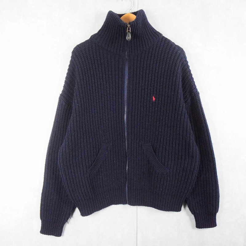 POLO Ralph Lauren ロゴ刺繍 コットンニットジップジャケット NAVY L