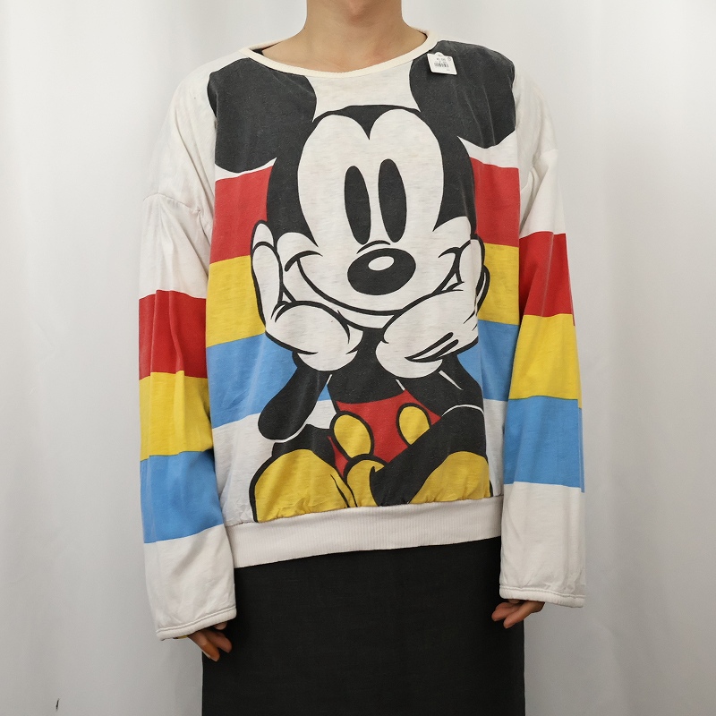 ビンテージ90's○ミッキーリバーシブルコットン中綿スウェット