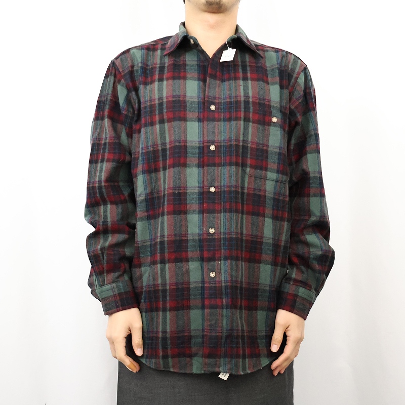 80's PENDLETON USA製 チェック柄 エルボーパッチ付き ウールシャツ M
