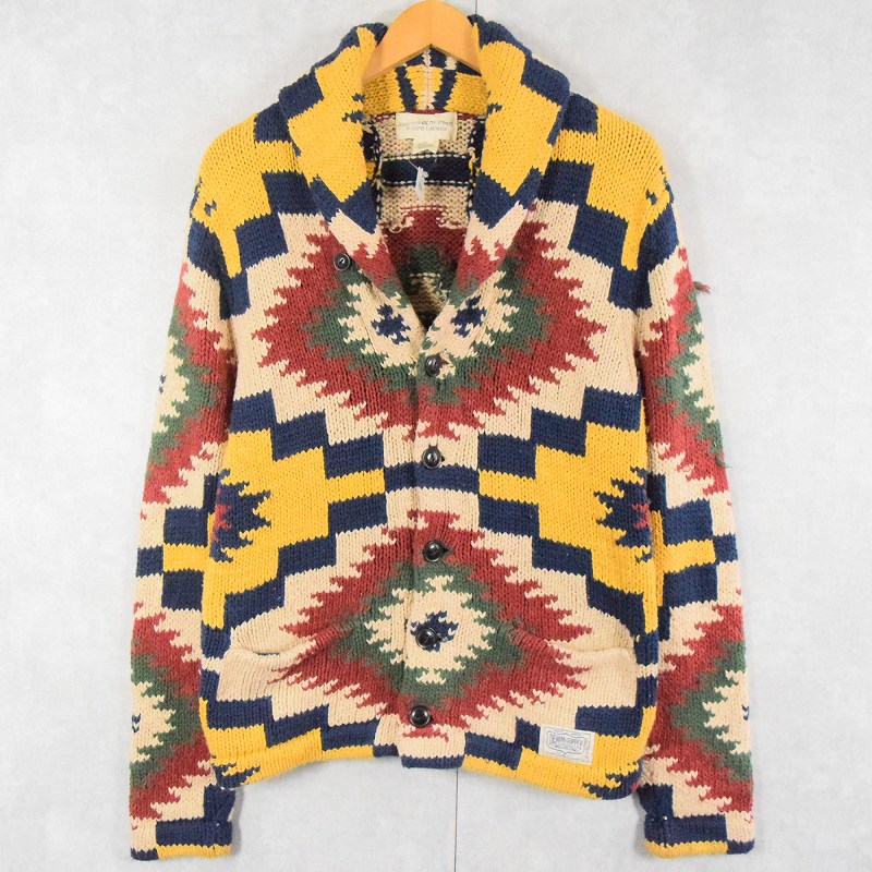 Ralph Lauren DENIM&SUPPLY ネイティブ柄 コットン×リネン ショールカラーニットカーディガン S