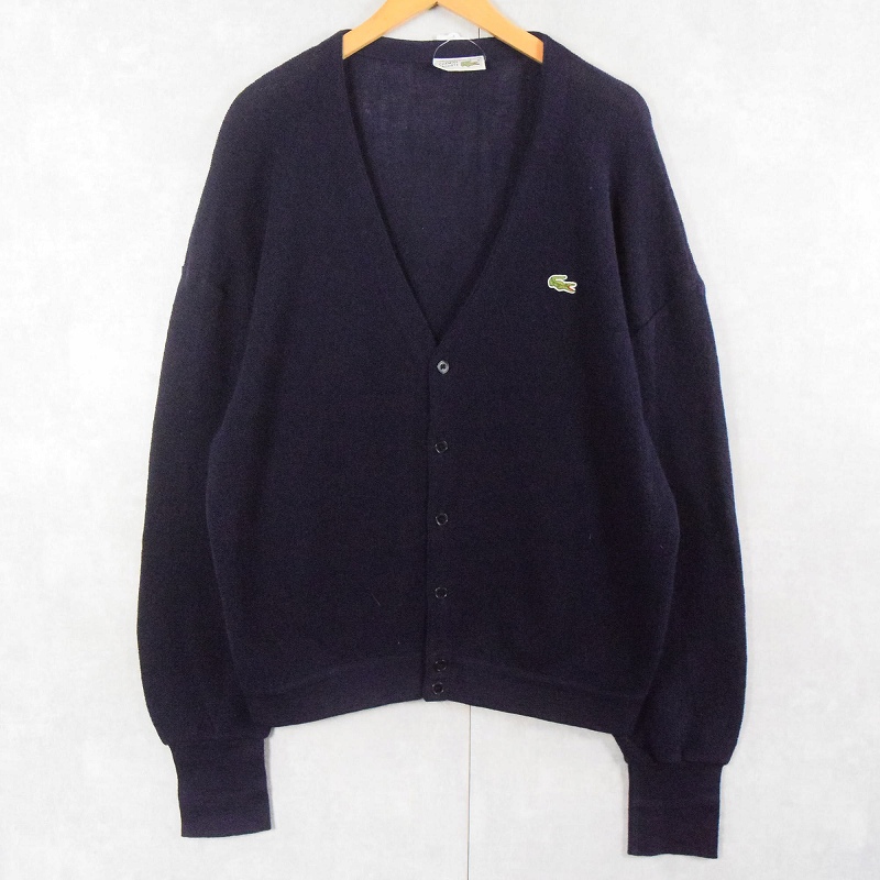 70〜80's CHEMISE LACOSTE FRANCE製 ロゴワッペン ウールニットカーディガン NAVY SIZE5