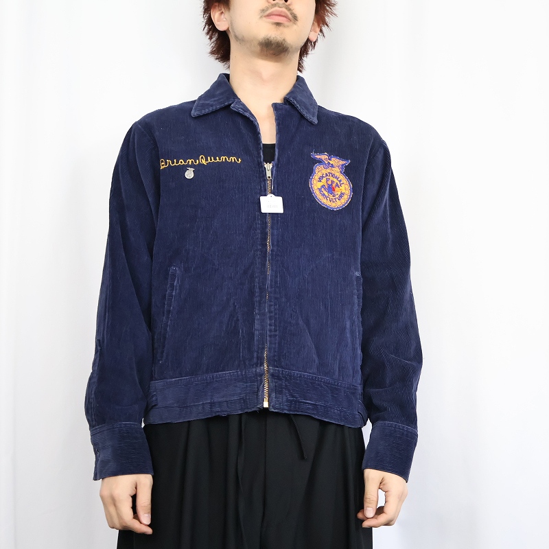 80年代 80s ネイビー 紺 刺繍 ファーマーズジャケット ワーク