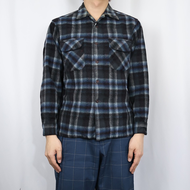 70s pendleton ウール シャツ オンブレ S/シャドーチェック