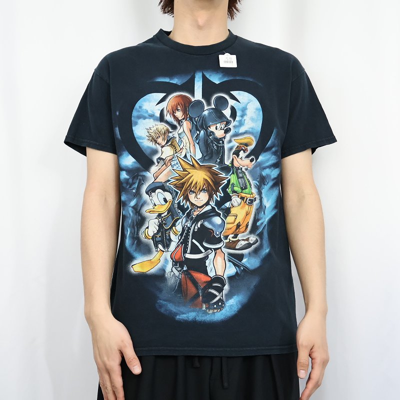 熱販売 Disney ディズニー キングダムハーツ 黒 プリントT ブラック トップス