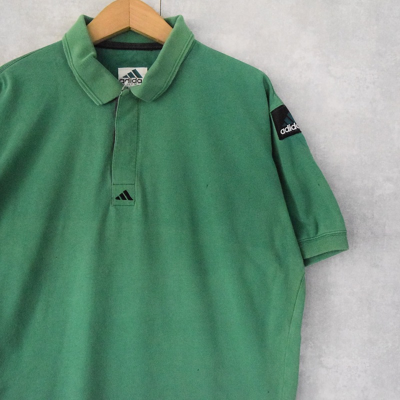 90s adidas EQUIPMENT Stripe S/S Polo Shirt 緑 M アディダス