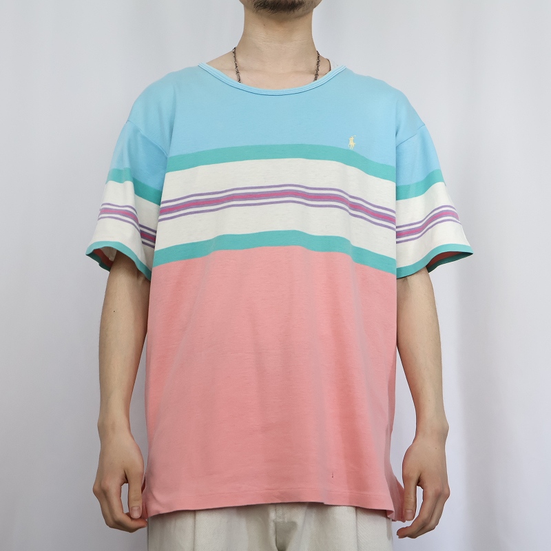 【今日の超目玉】 ライトブルー 水色 90s 90年代 ピンク ポロラルフローレン 半袖 半袖シャツ