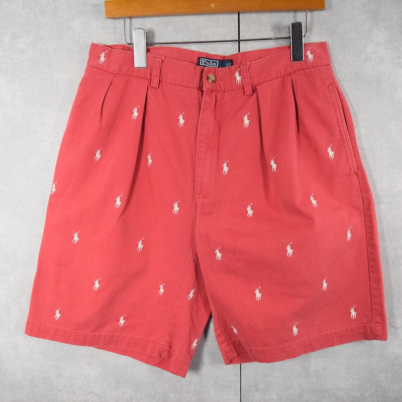 【5％OFF】 ポロラルフローレン 総柄 ピンク ツータック 短パン ショート パンツ