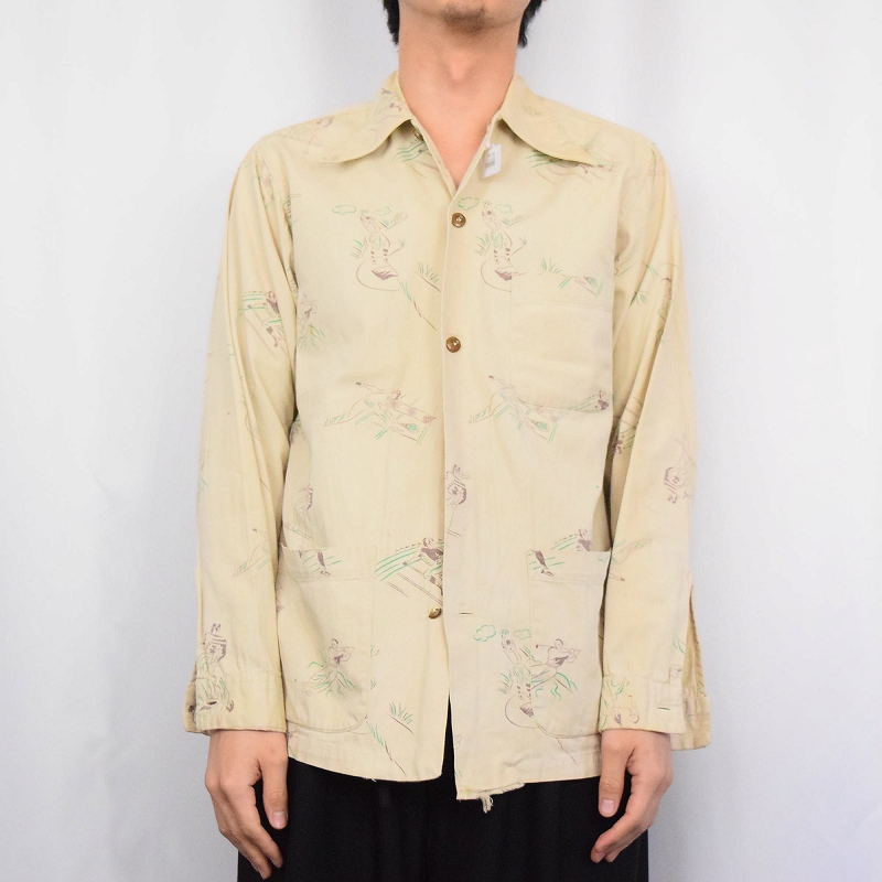 40年代 50年代 40s 50s 長袖シャツ 総柄シャツ │ヴィテージ古着