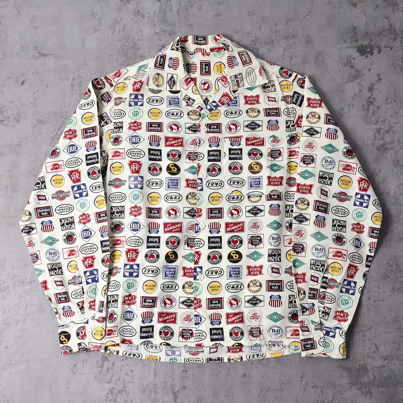50年代 50s 長袖シャツ 開襟シャツ 総柄シャツ レイルロード