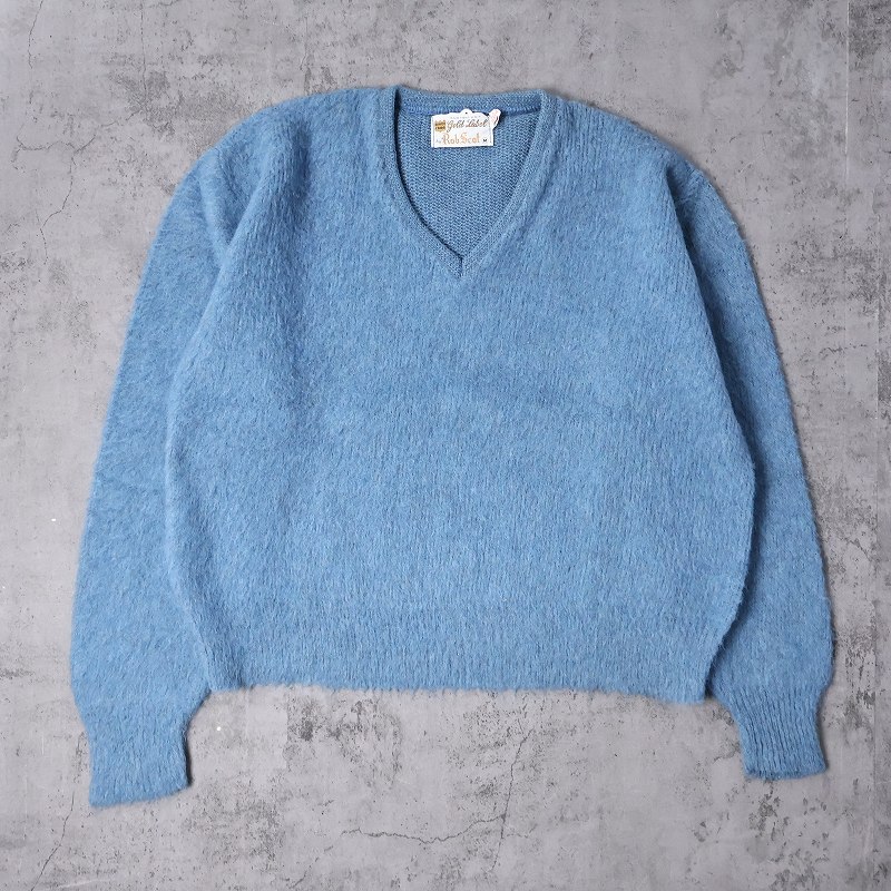 週末限定ンセール 60年代 60s ロブスコット 水色 シャギーニット Vネック トップス